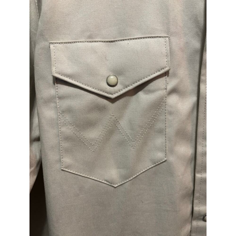 Vintage Wrangler Tan Brown Pearl Snap Work Shirt Heavy Canvas USA Mens Med NWOT - Picture 7 of 8